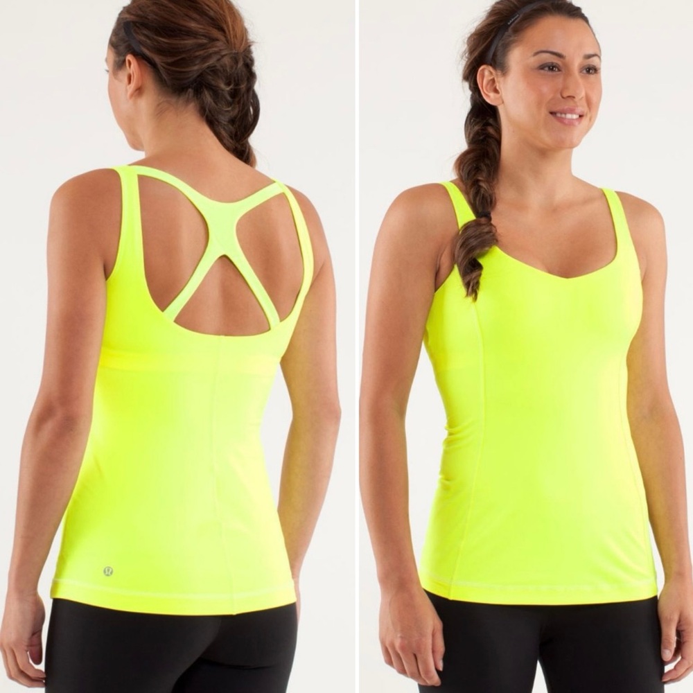 Lululemon Optimal Double Strap Cutout Back Tank Top in Ray Neon Yellow Size 4